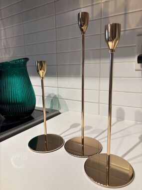 Gifts for Mom 🌸✨ Set of 3 Gold Modern Candle Holders